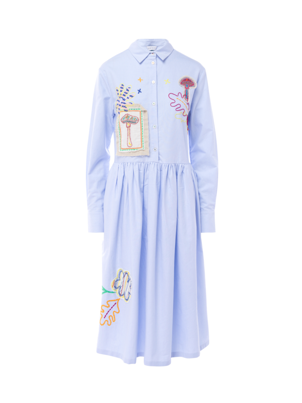 Embroidered Shirt Dress With Patches