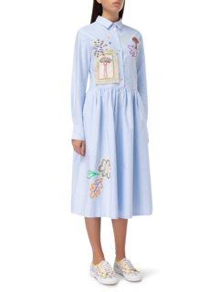 Embroidered Shirt Dress With Patches