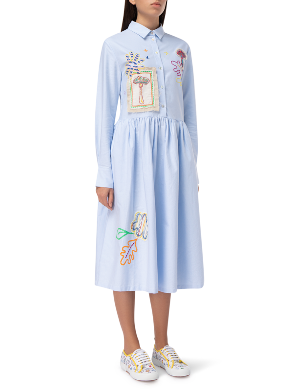 Embroidered Shirt Dress With Patches