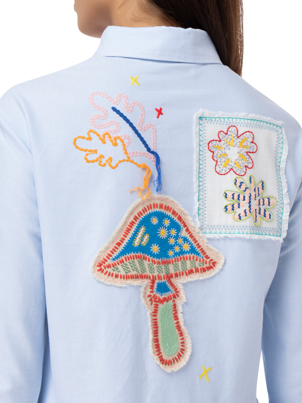 Embroidered Shirt Dress With Patches