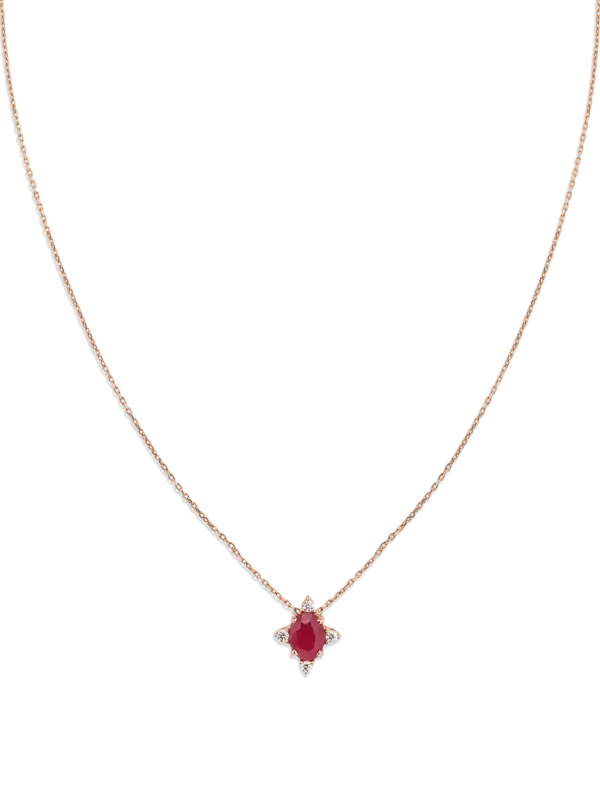 قلادة كيت مرصعة بالياقوت الأحمر ومصنوعة من الذهب الوردي عيار 18 قيراط