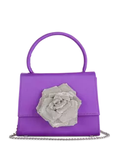 حقيبة صغيرة من الساتان مزينة بوردة كريستالية