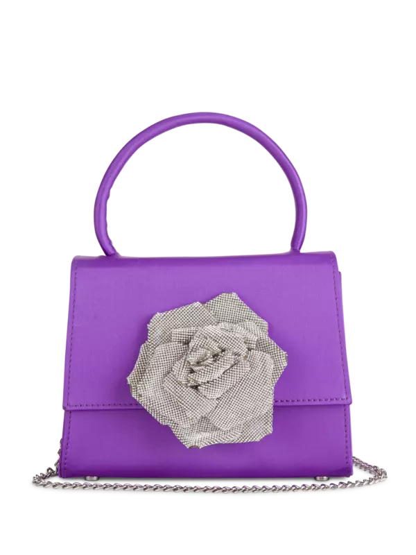 حقيبة صغيرة من الساتان مزينة بوردة كريستالية