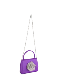 حقيبة صغيرة من الساتان مزينة بوردة كريستالية