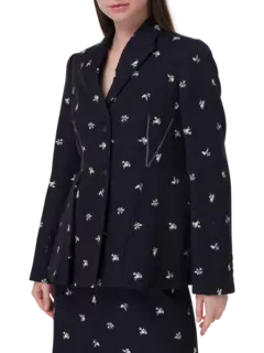 بليزر من قماش الجاكار بتصميم مكشكش مزين بزهور صغيرة