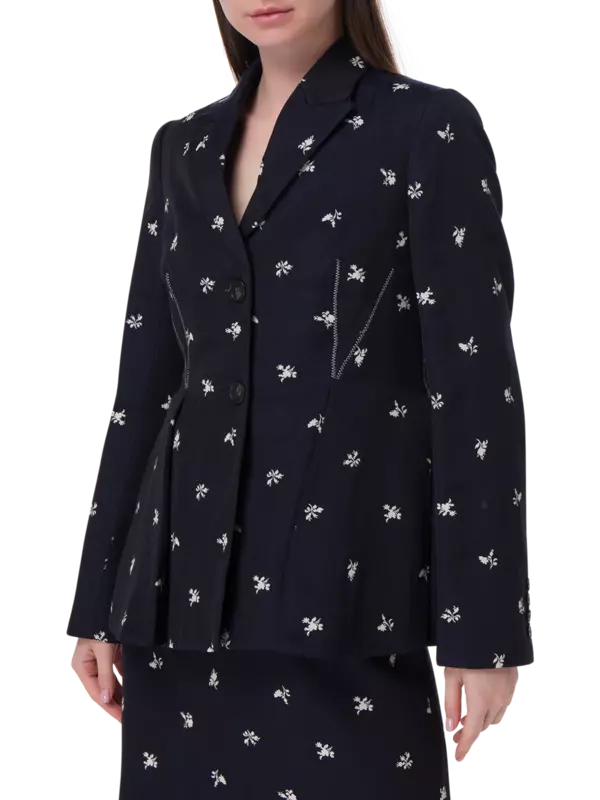 بليزر من قماش الجاكار بتصميم مكشكش مزين بزهور صغيرة