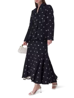 بليزر من قماش الجاكار بتصميم مكشكش مزين بزهور صغيرة