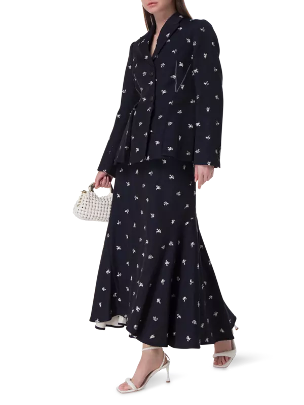 بليزر من قماش الجاكار بتصميم مكشكش مزين بزهور صغيرة