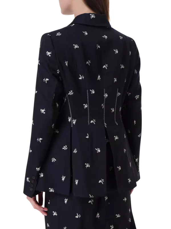 بليزر من قماش الجاكار بتصميم مكشكش مزين بزهور صغيرة