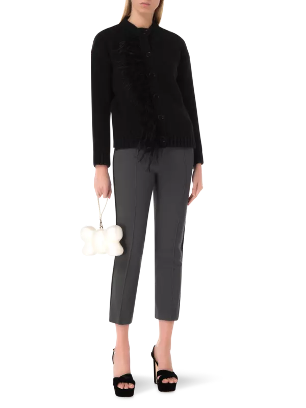 كارديجان محبوك مزين بالريش