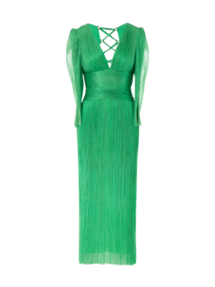 فستان "مايسي" متوسط الطول من التول الحريري بلون ميتاليك