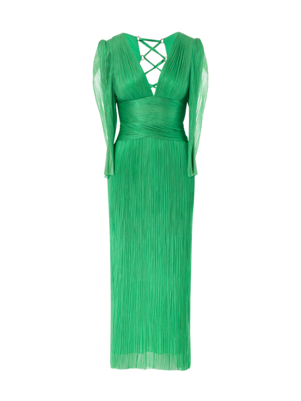 فستان "مايسي" متوسط الطول من التول الحريري بلون ميتاليك