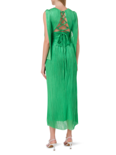 فستان "مايسي" متوسط الطول من التول الحريري بلون ميتاليك