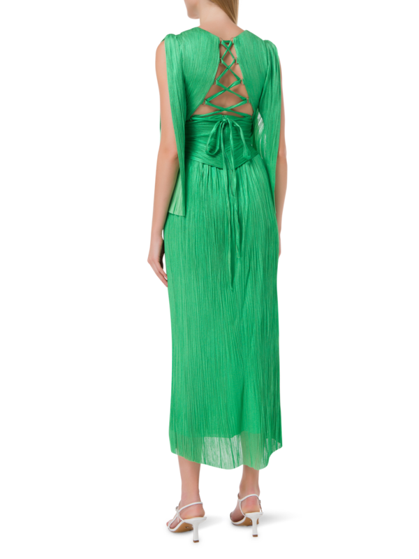 فستان "مايسي" متوسط الطول من التول الحريري بلون ميتاليك