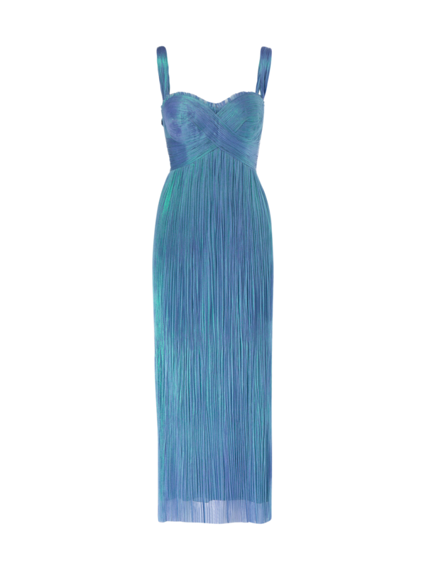 فستان "مولي" متوسط الطول من التول الحريري بلون ميتاليك