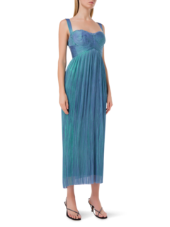 فستان "مولي" متوسط الطول من التول الحريري بلون ميتاليك