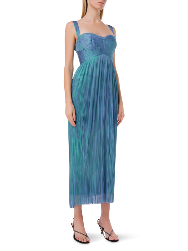 فستان "مولي" متوسط الطول من التول الحريري بلون ميتاليك