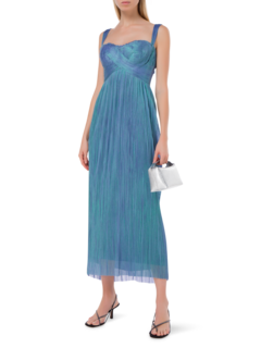 فستان "مولي" متوسط الطول من التول الحريري بلون ميتاليك