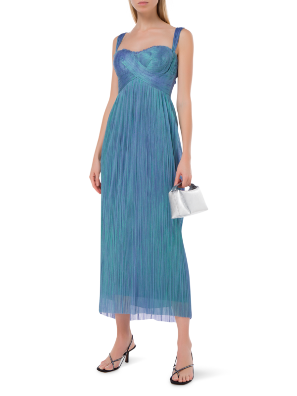 فستان "مولي" متوسط الطول من التول الحريري بلون ميتاليك