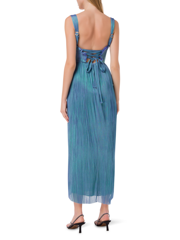 فستان "مولي" متوسط الطول من التول الحريري بلون ميتاليك