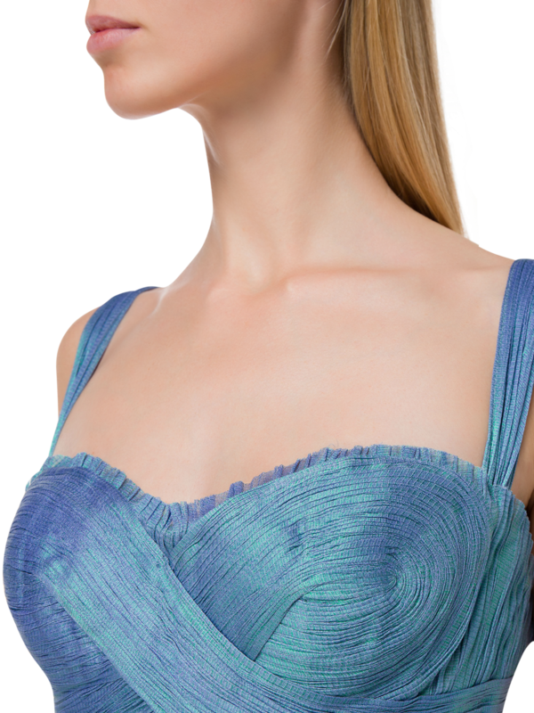 فستان "مولي" متوسط الطول من التول الحريري بلون ميتاليك