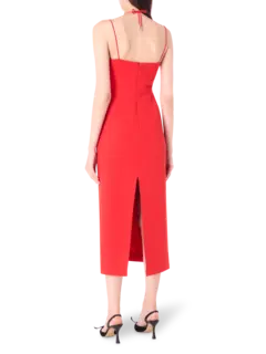 فستان متوسط الطول من قماش الكادي مزين بتفاصيل على الصدر