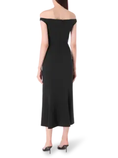 فستان متوسط الطول مكشوف الكتفين مزين بطيات مزدوجة