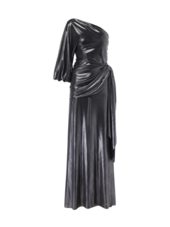 فستان "روزالي" طويل من قماش الجيرسيه بلون ميتاليك