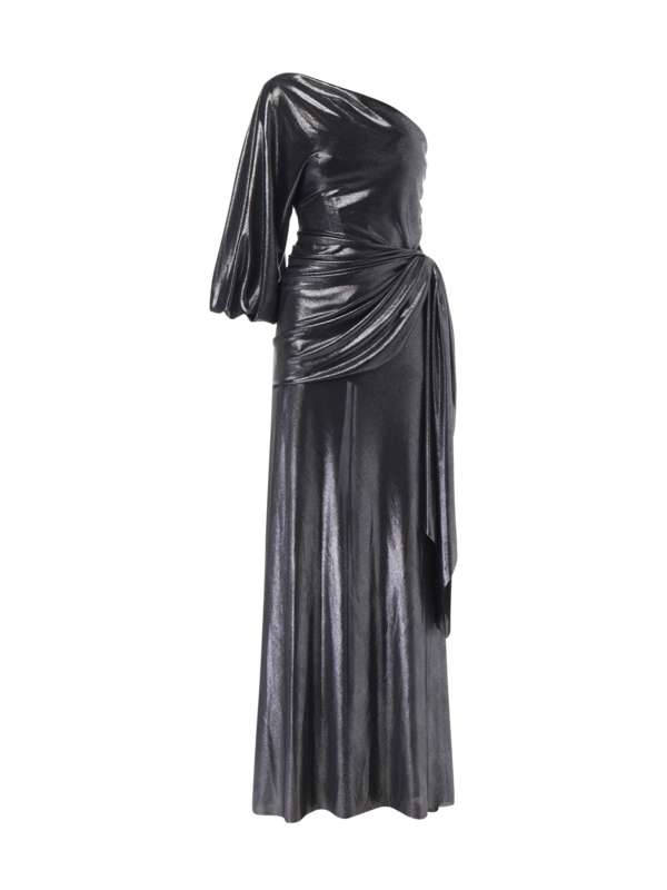 فستان "روزالي" طويل من قماش الجيرسيه بلون ميتاليك