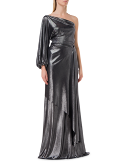 فستان "روزالي" طويل من قماش الجيرسيه بلون ميتاليك