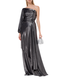 فستان "روزالي" طويل من قماش الجيرسيه بلون ميتاليك