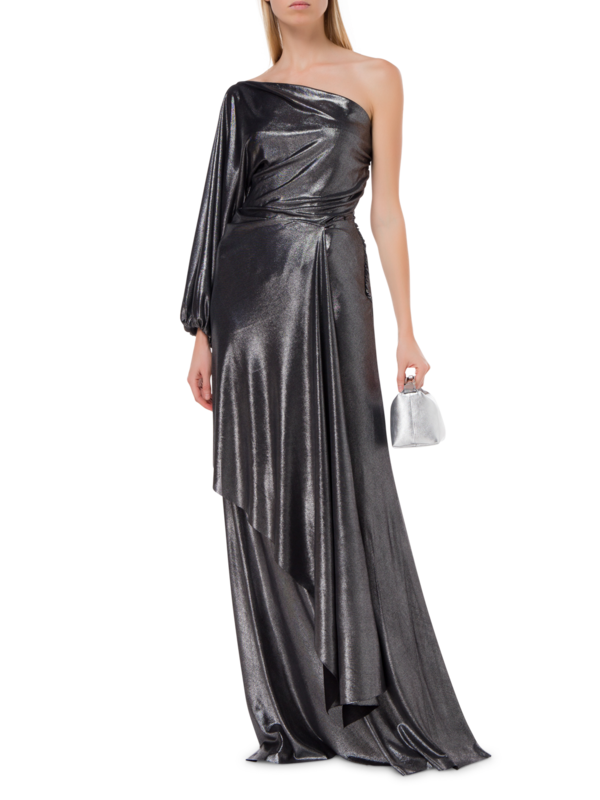 فستان "روزالي" طويل من قماش الجيرسيه بلون ميتاليك