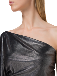 فستان "روزالي" طويل من قماش الجيرسيه بلون ميتاليك