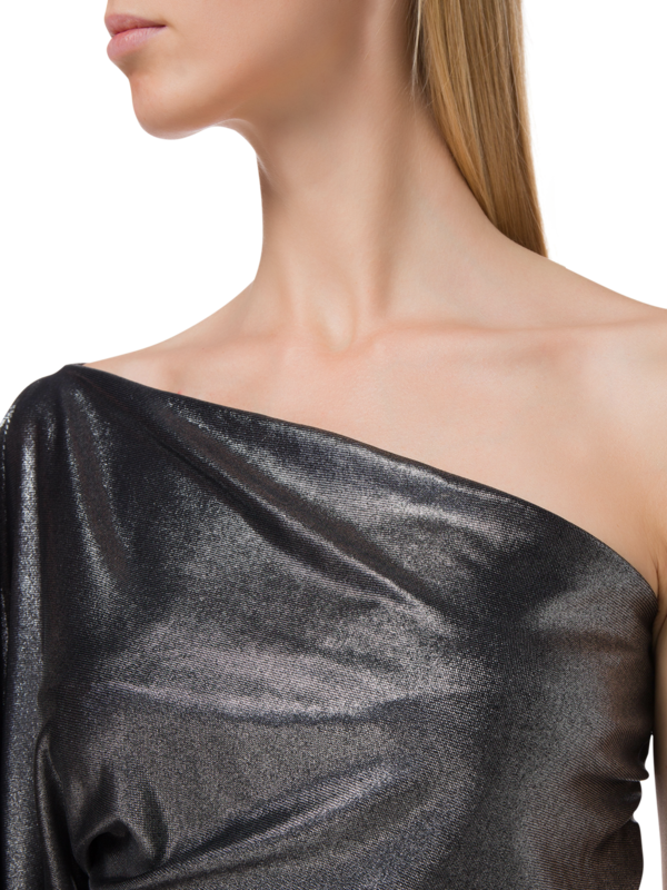 فستان "روزالي" طويل من قماش الجيرسيه بلون ميتاليك