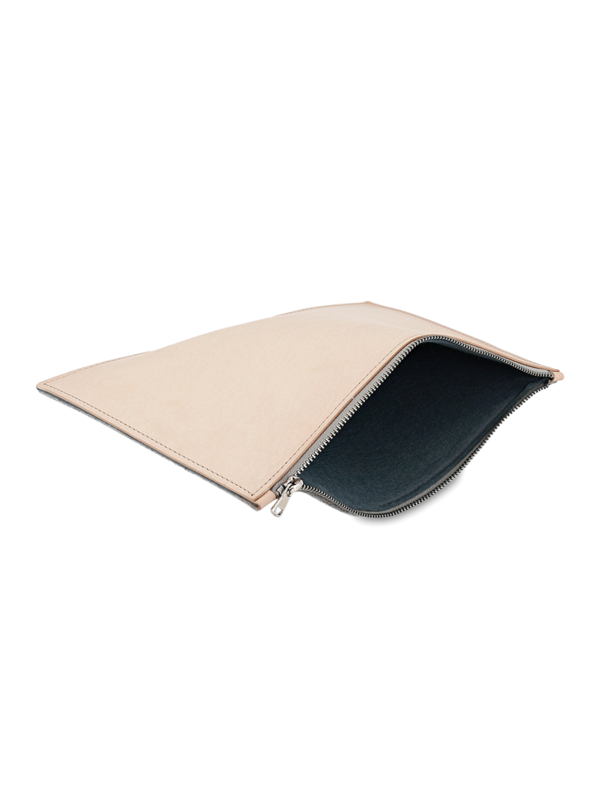 Zipped Leather and Felt Pouch