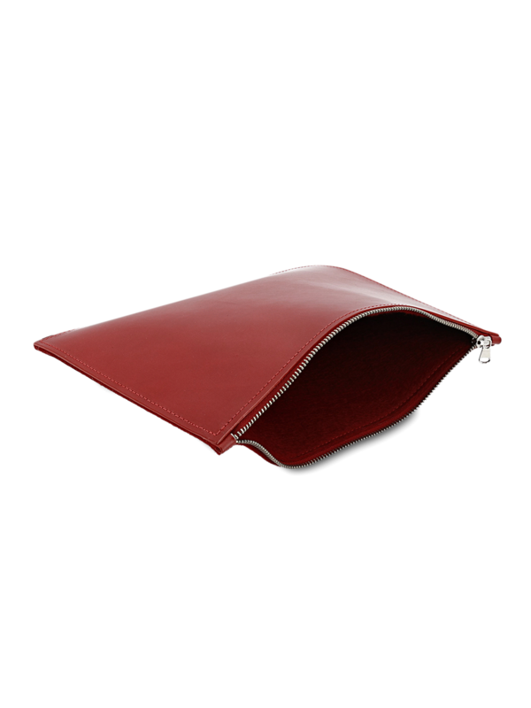 Zipped Leather and Felt Pouch