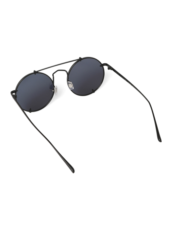 Metallic Black Round Frame Sunglasses