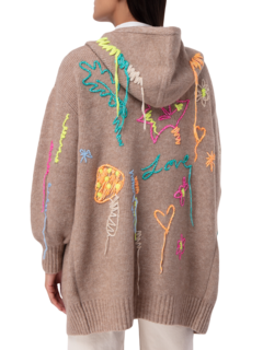 Hand-Embroidered Hooded Cardigan