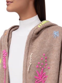 Hand-Embroidered Hooded Cardigan
