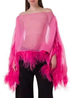 بلوزة شيفون بحواف من الريش