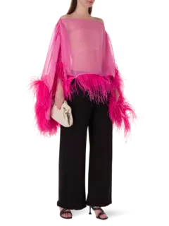 بلوزة شيفون بحواف من الريش