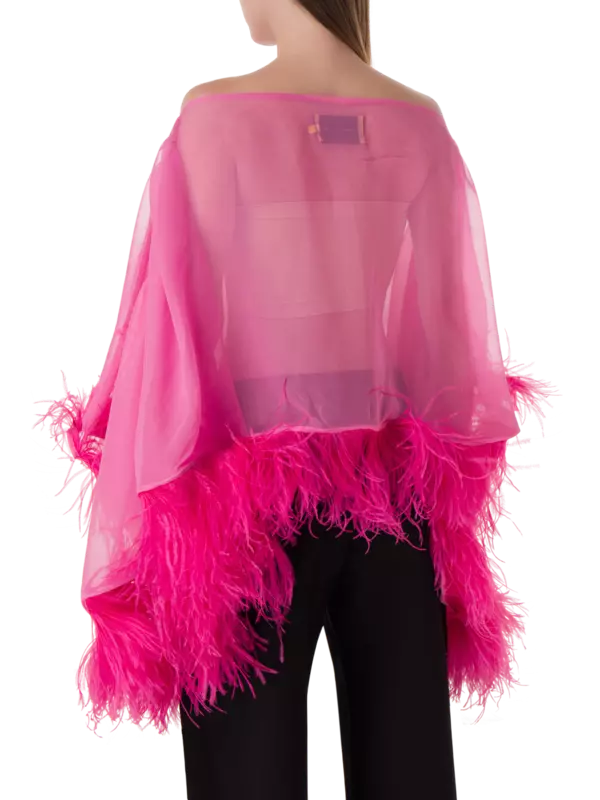 بلوزة شيفون بحواف من الريش