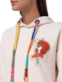 Squirrel-Embroidered Patch Hoodie