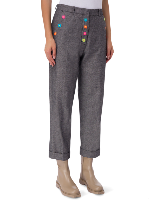 Flower-Embroidered Trousers