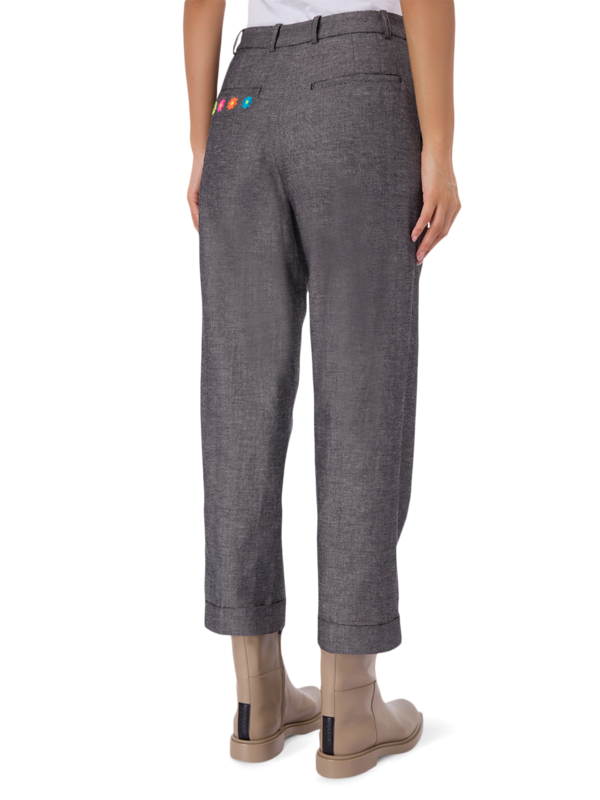 Flower-Embroidered Trousers