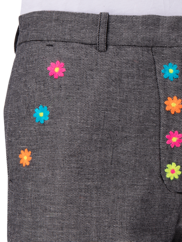 Flower-Embroidered Trousers