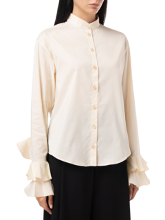 FLOURISH FLOUNCE CUFF SHIRT IN CREAM COTTON POPLIN