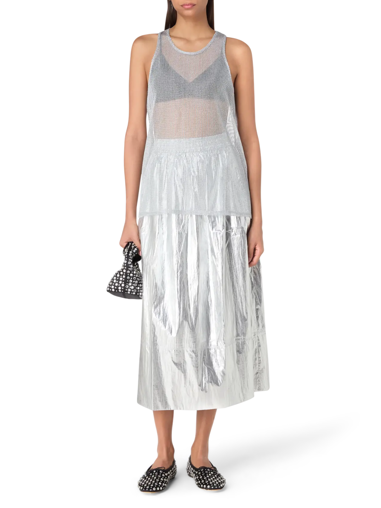 Api Maria Tibi Tibi Metallic Nylon Pull On Skirt | THAT