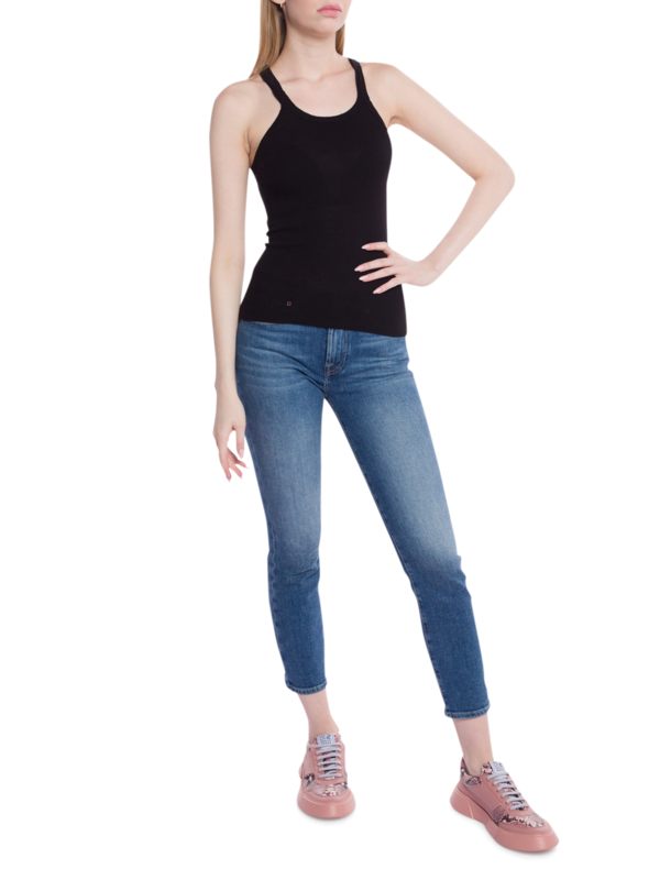 Ribbed Tank Top with Halter Neckline