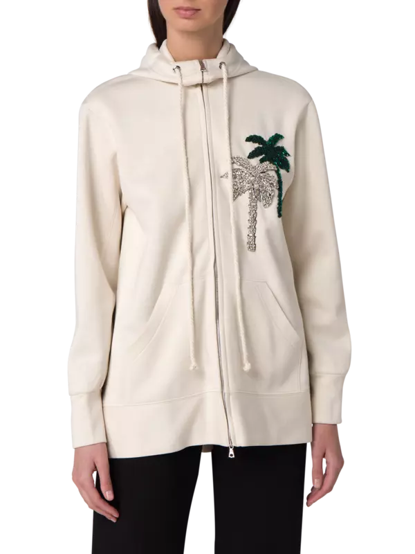 هودي بسحاب مزين بتطريز شجرة نخيل